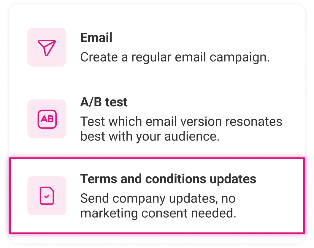 Tryb wysyłki zmian w regulaminach