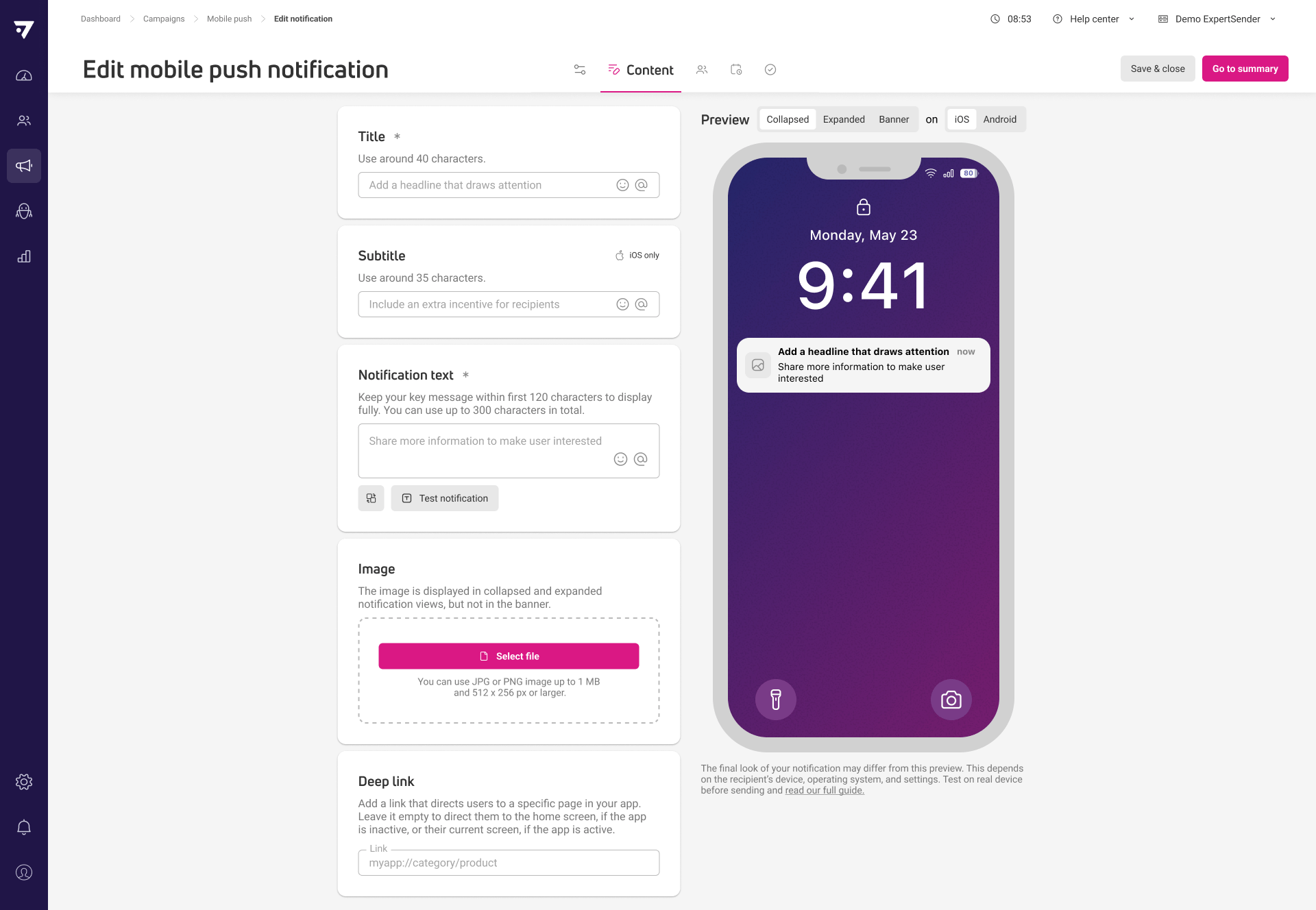 Mobile app push notifications