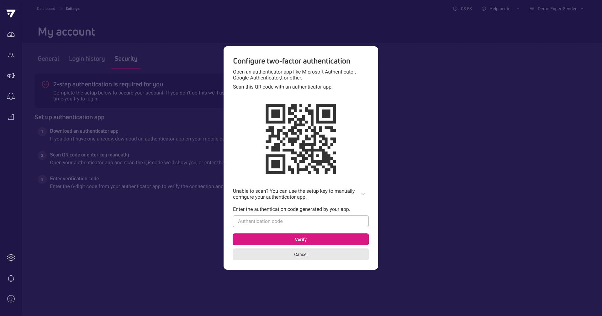 Two-factor authentication for user accounts