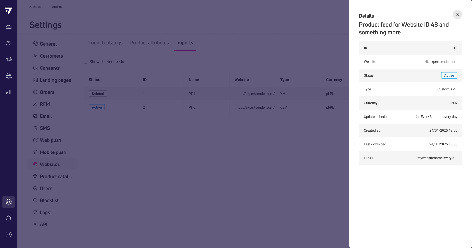 Read-only view for product feed details
