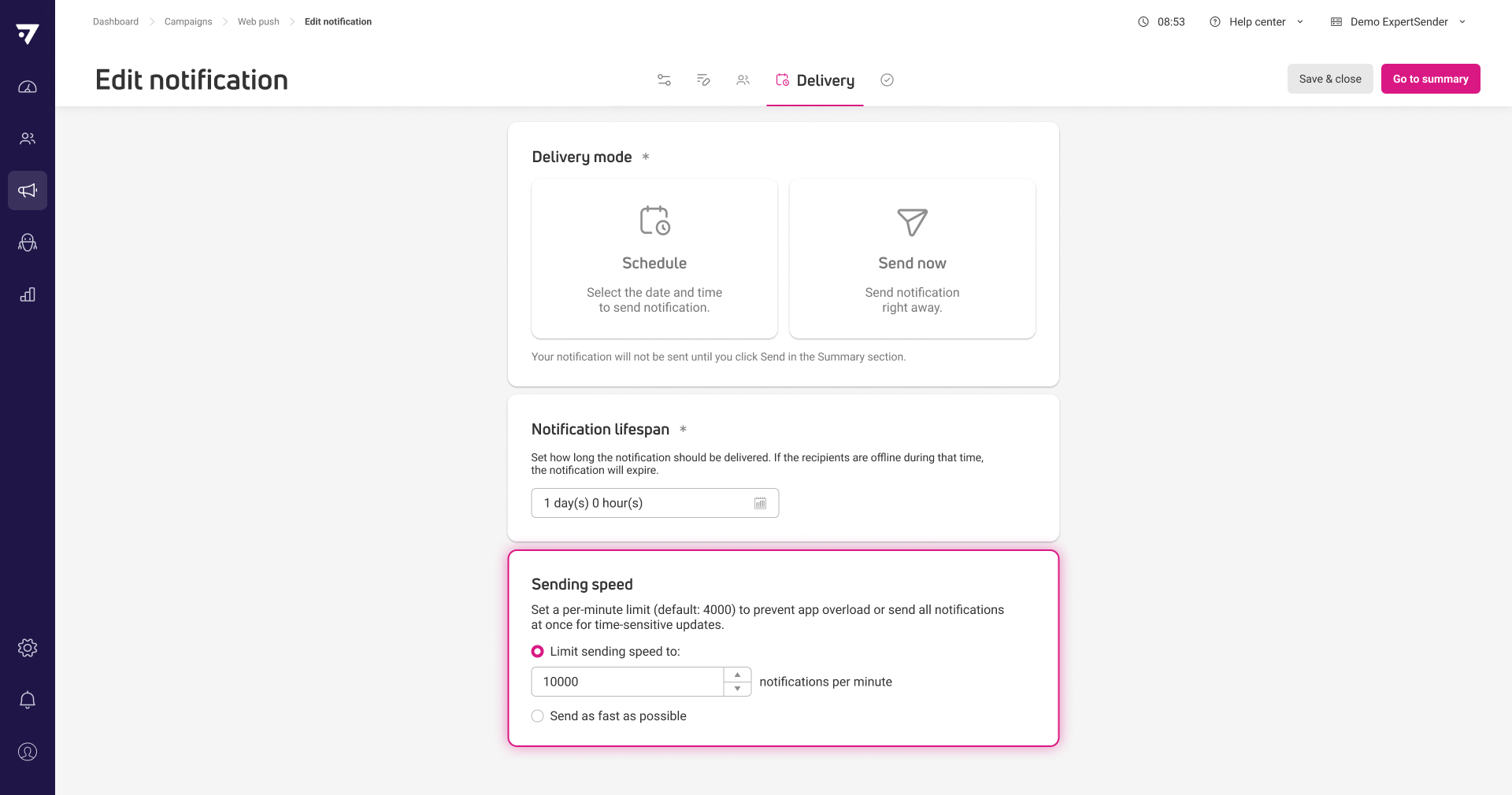 Control web push newsletter sending speed