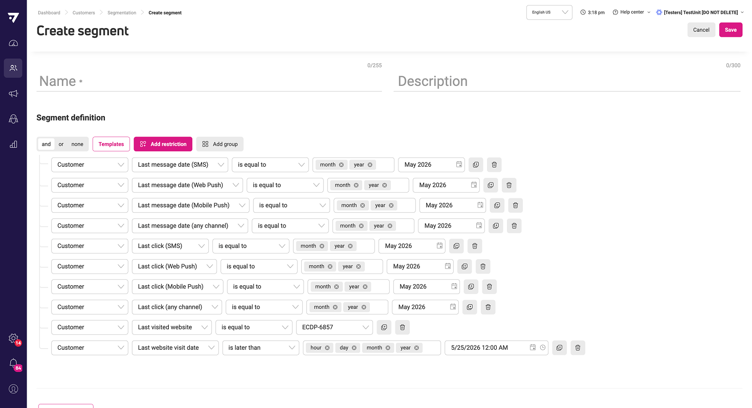 Additional system-calculated customer activity fields available for segmentation