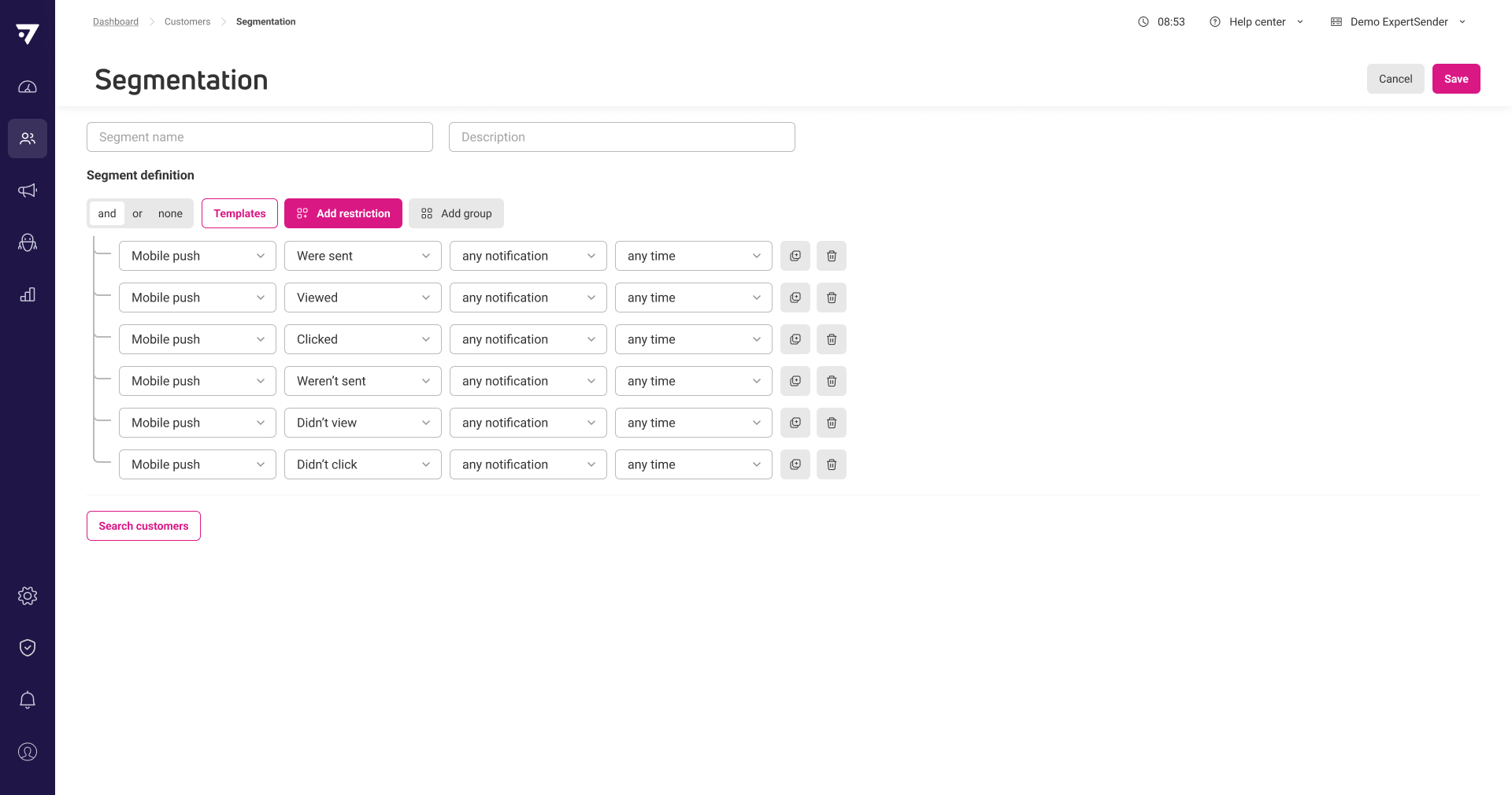 Mobile push restrictions added to segmentation
