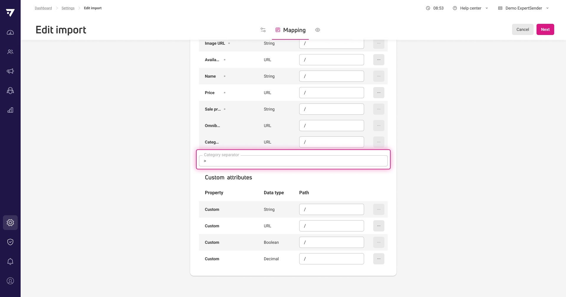 Custom category separator for product feed imports