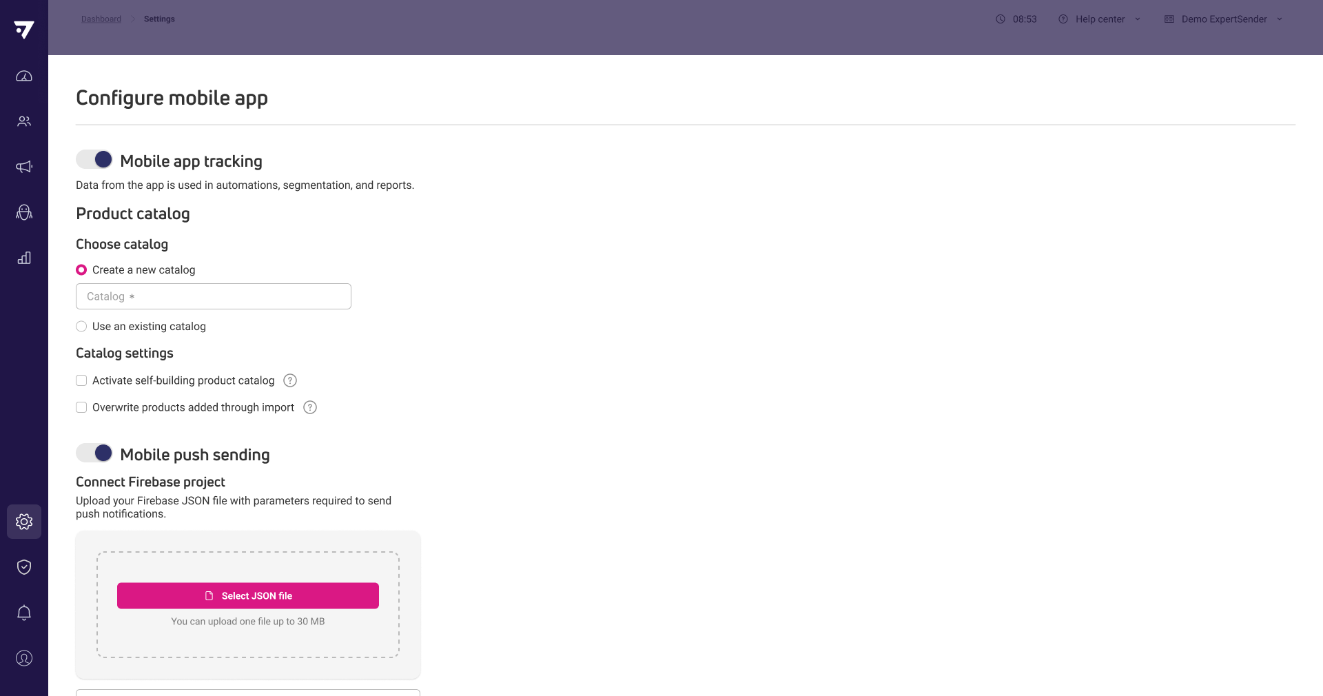 Mobile app management and push configuration are now separated