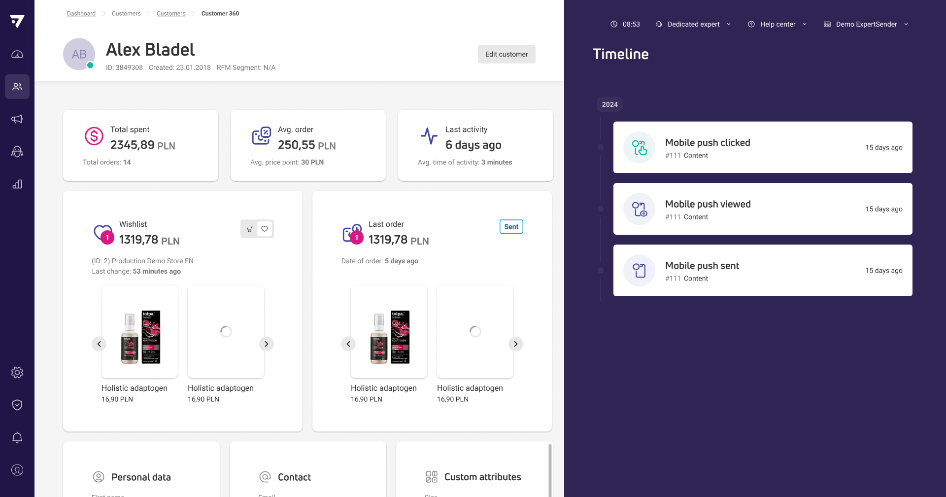 Mobile push events added to customer timeline