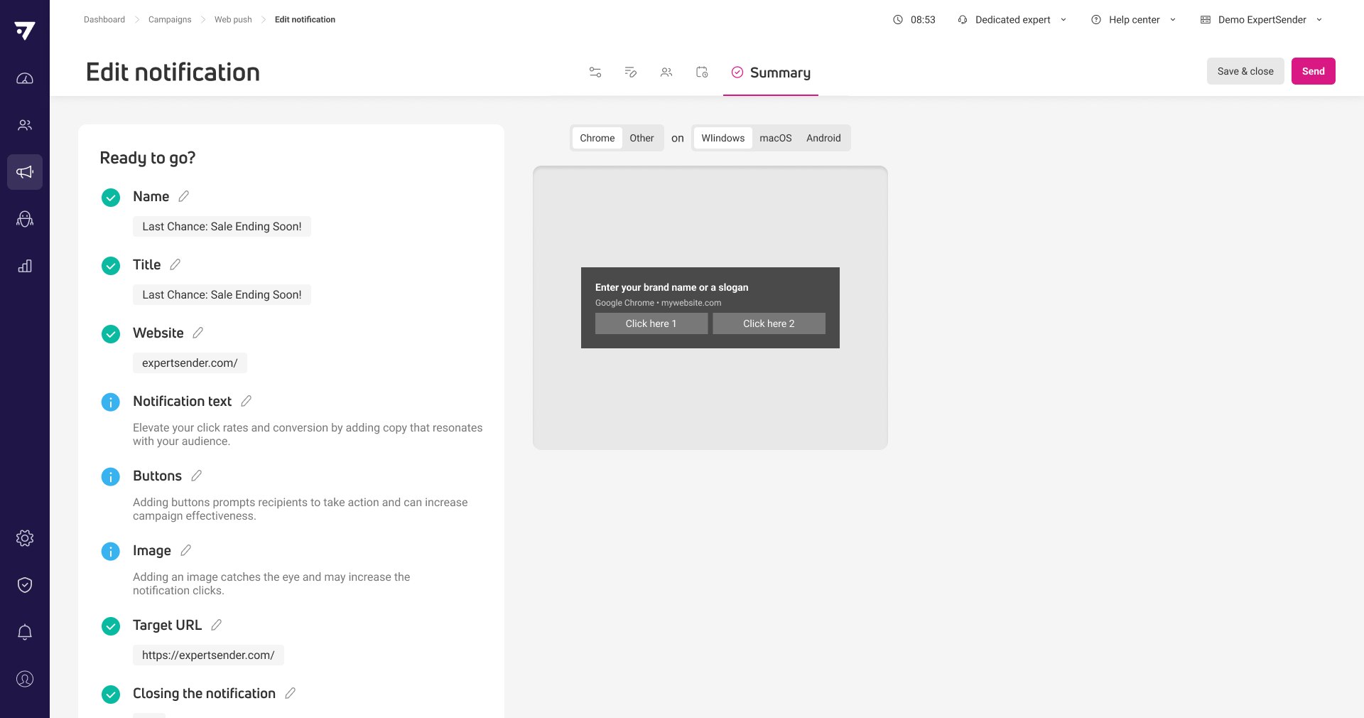 Marketing tips in campaign summaries no longer block you